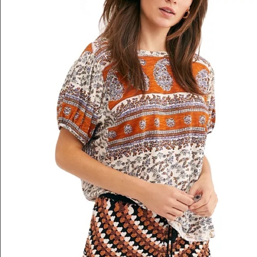 Free People Paisley Puff-Sleeve T-Shirt